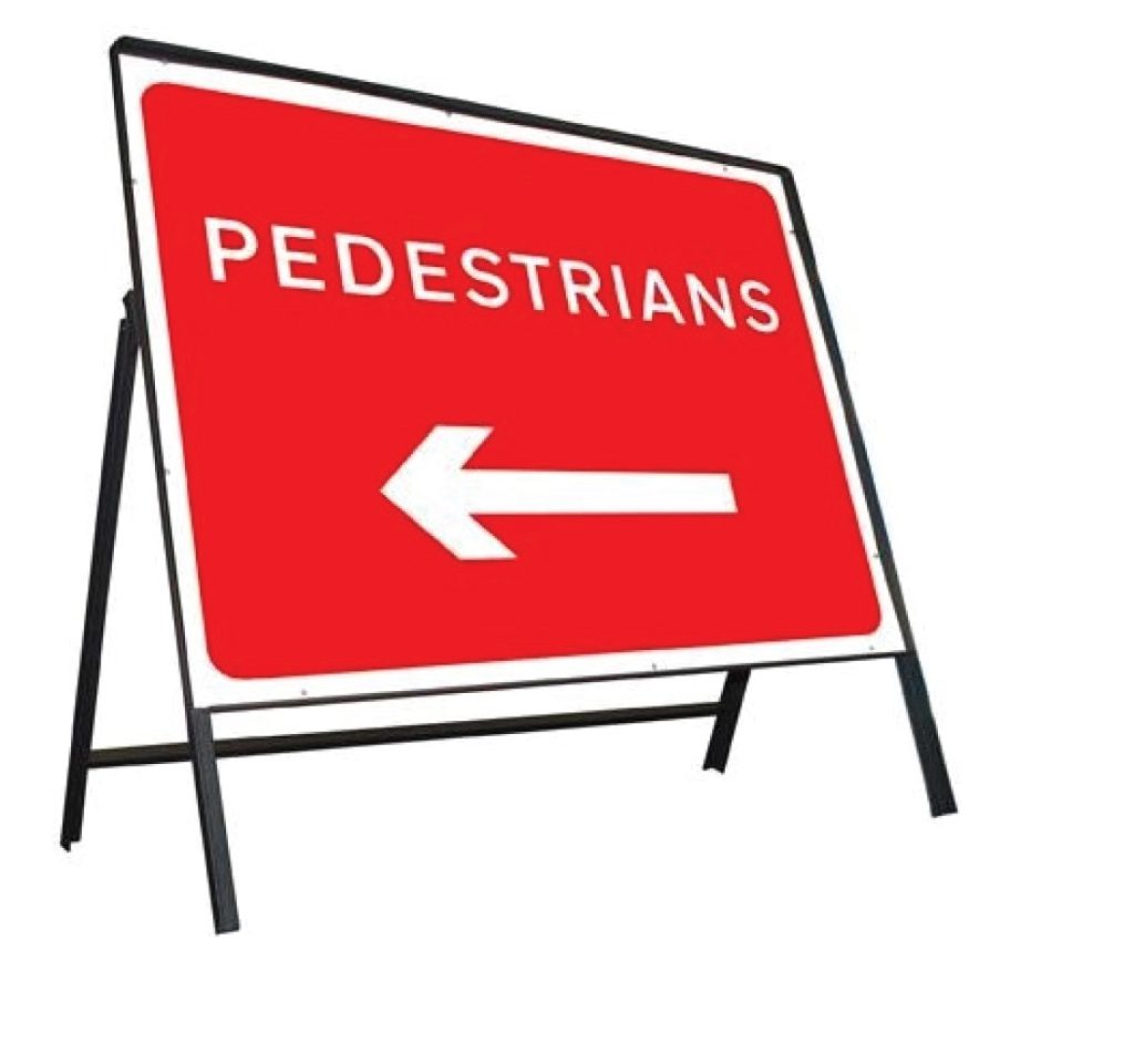 Pedestrians Left Arrow Stanchion Sign