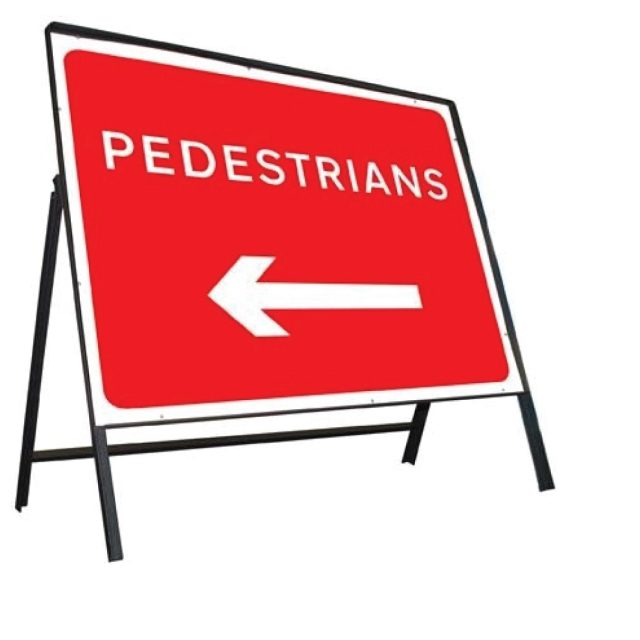 Pedestrians Left Arrow Stanchion Sign