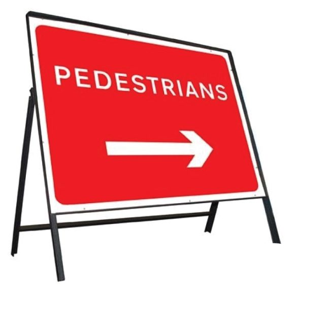 Pedestrians Right Arrow Stanchion Sign