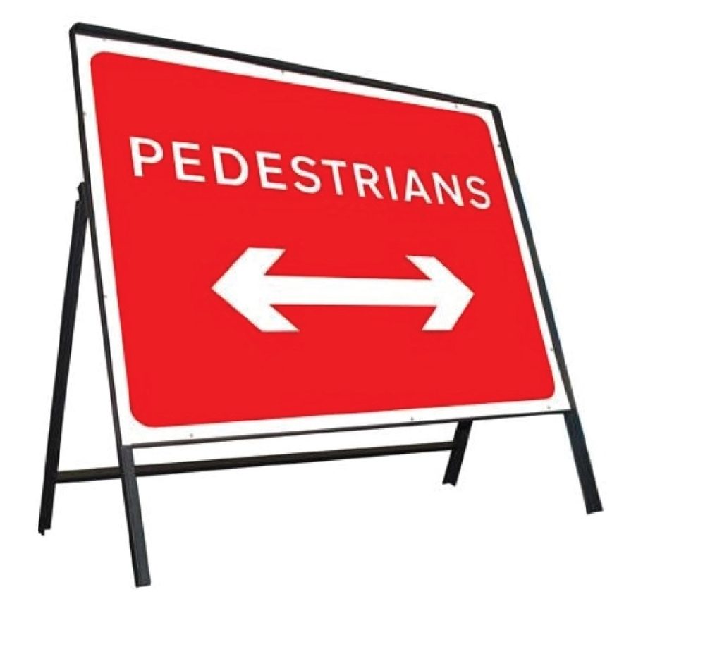 Pedestrians left right stanchion sign