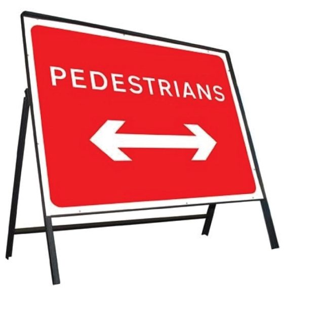 Pedestrians left right stanchion sign