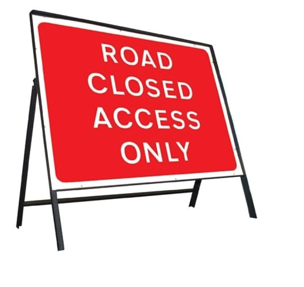 Road Closed Access Only Stanchion Sign