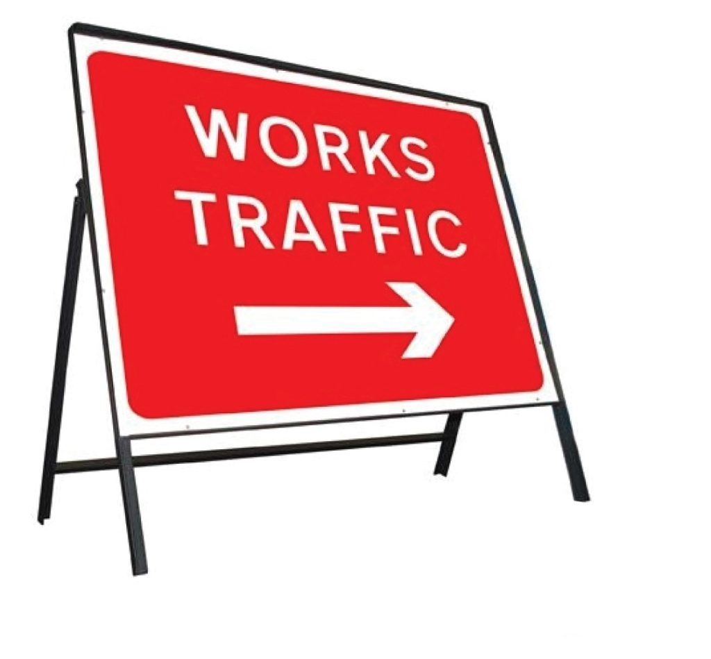 Works Traffic Right Arrow Stanchion Sign Complete