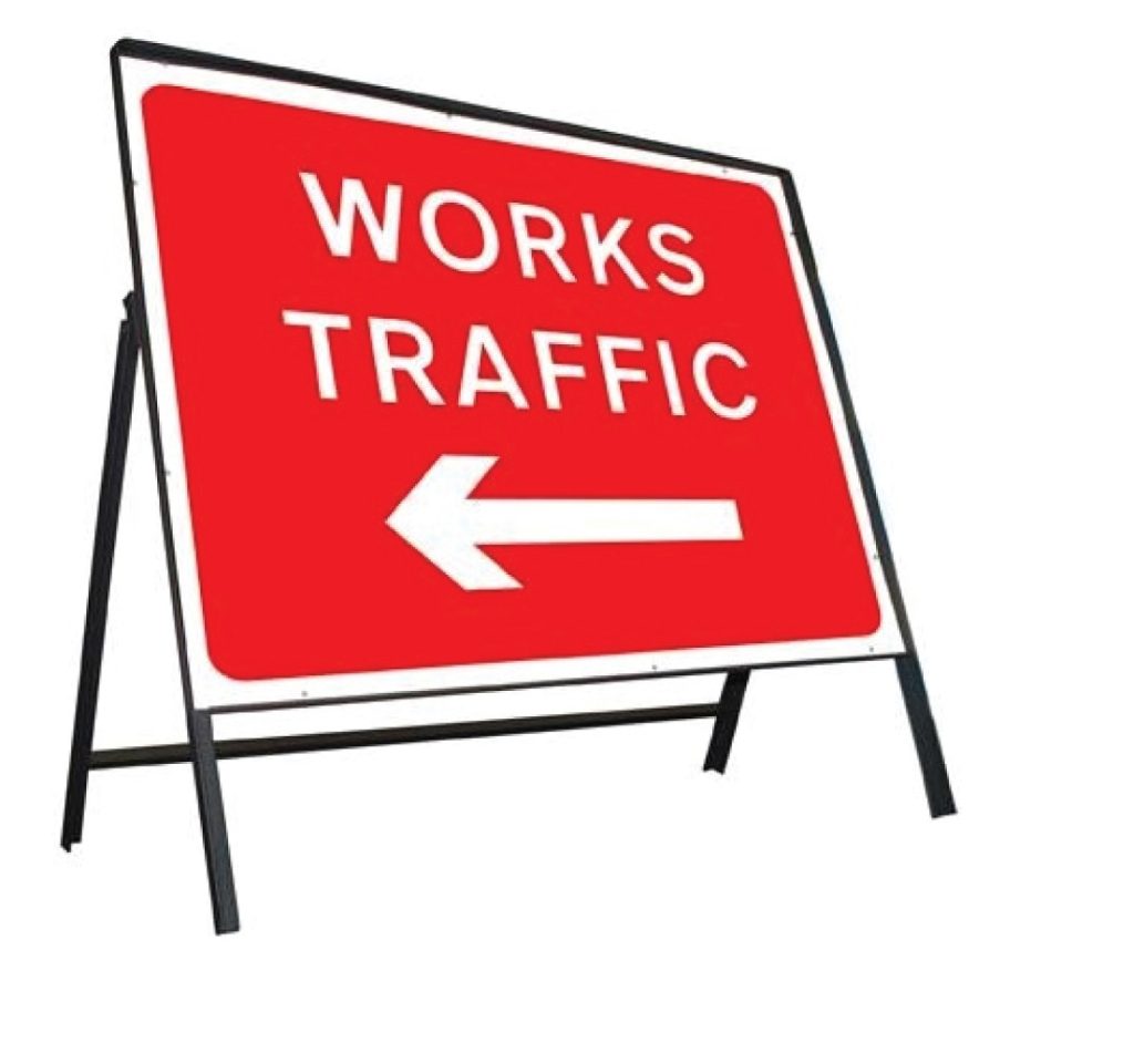 Works traffic left stanchion sign