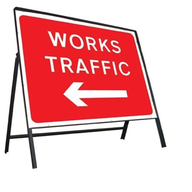 Works traffic left stanchion sign