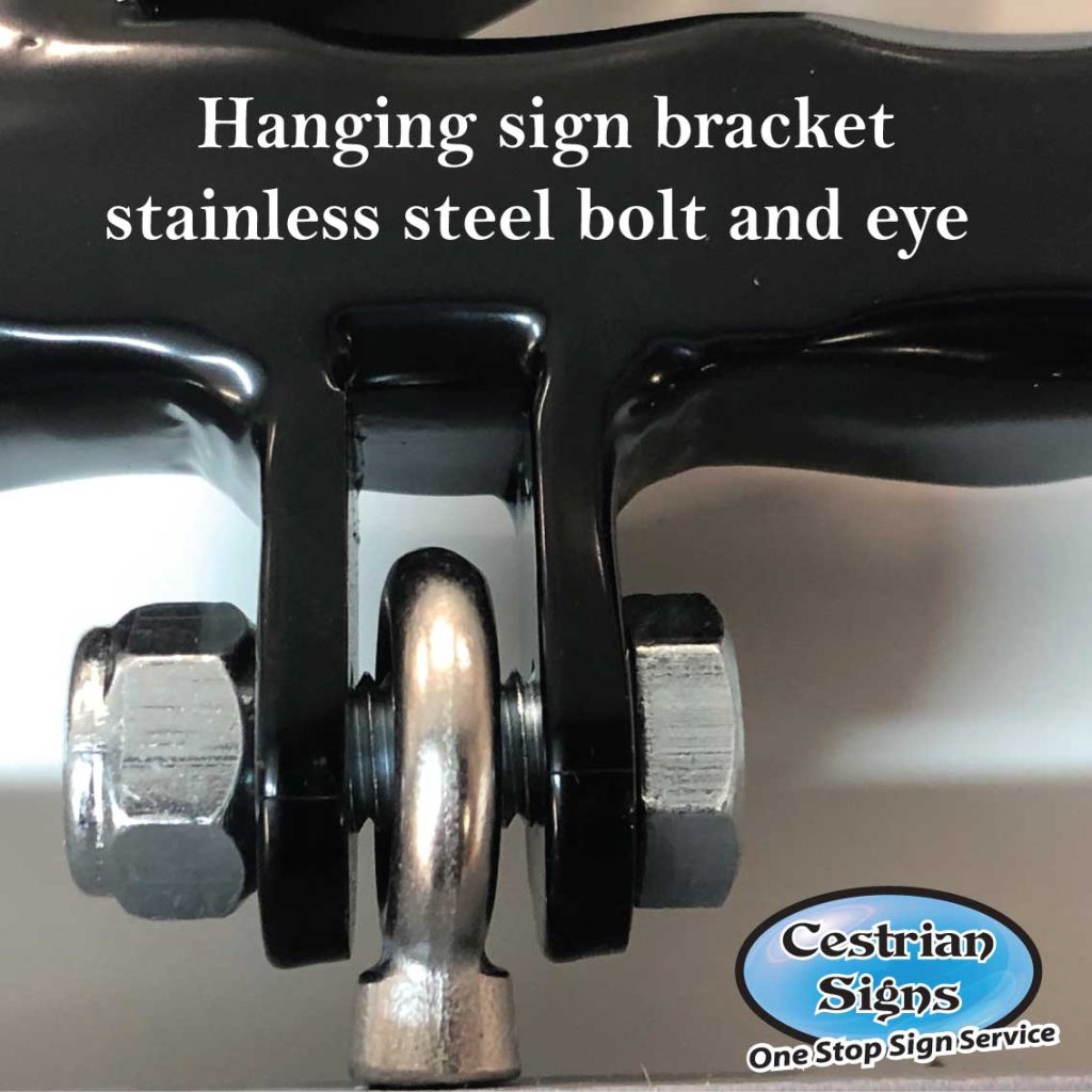 Hanging sign bracket eye and bolt