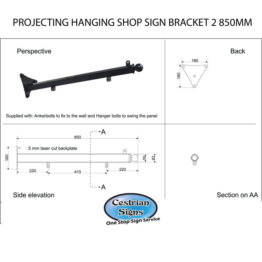 PROJECTING HANGING SHOP SIGN BRACKET 2 spec