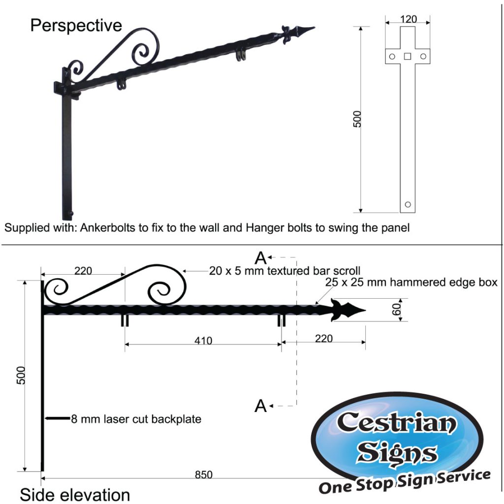 Projecting Hanging Shop Sign Bracket 7 spec