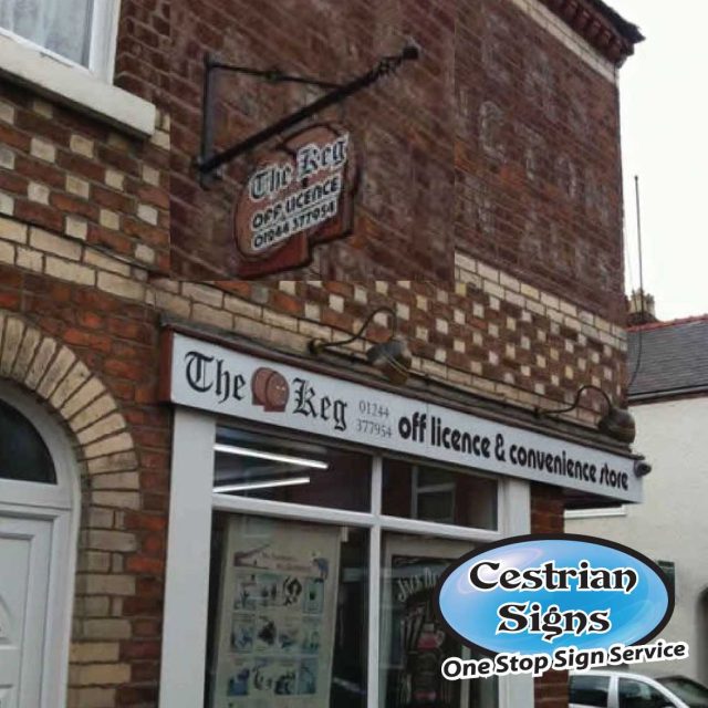 Off licence facia and hanging sign