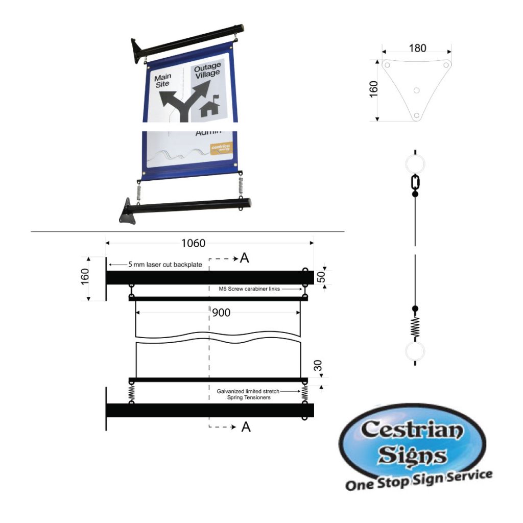 projecting wall mounted 900 banner detail