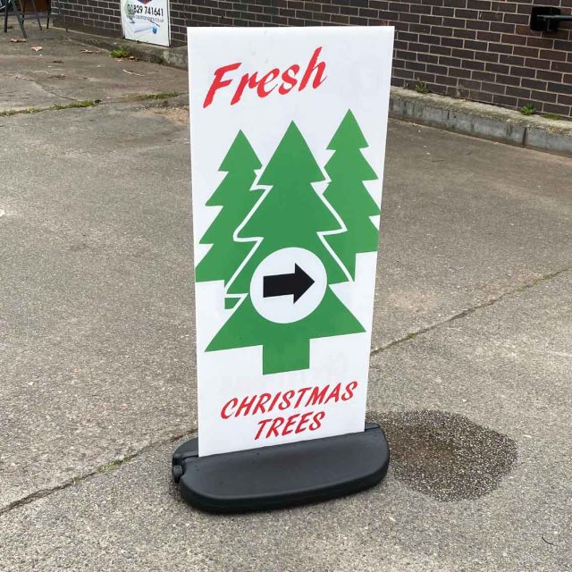 free standing christmas trees for sale sign