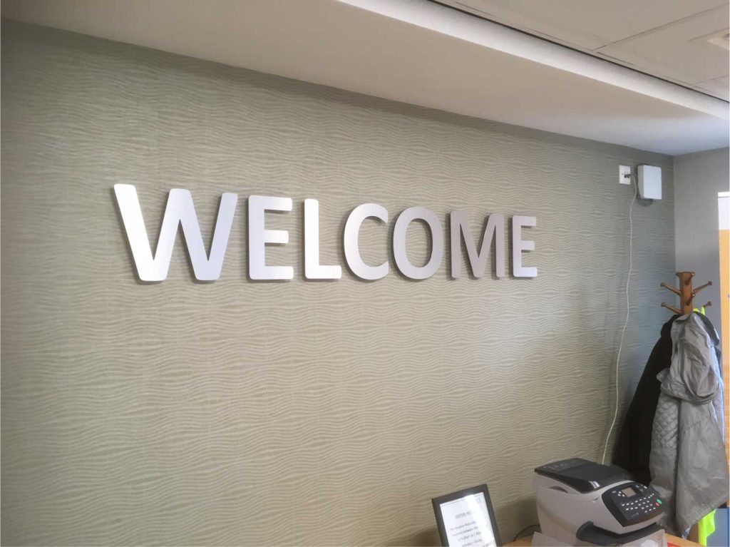 Welcome Brushed aluminium sign lettering