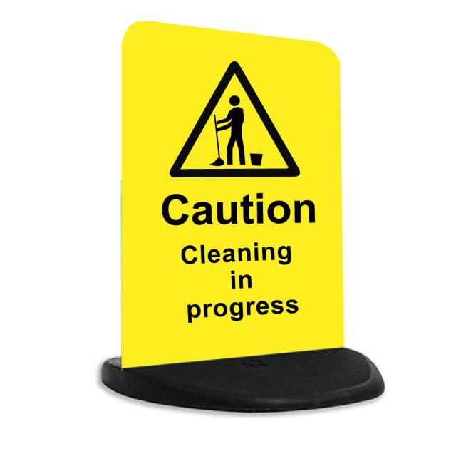 caution cleaning in progress free standing sign