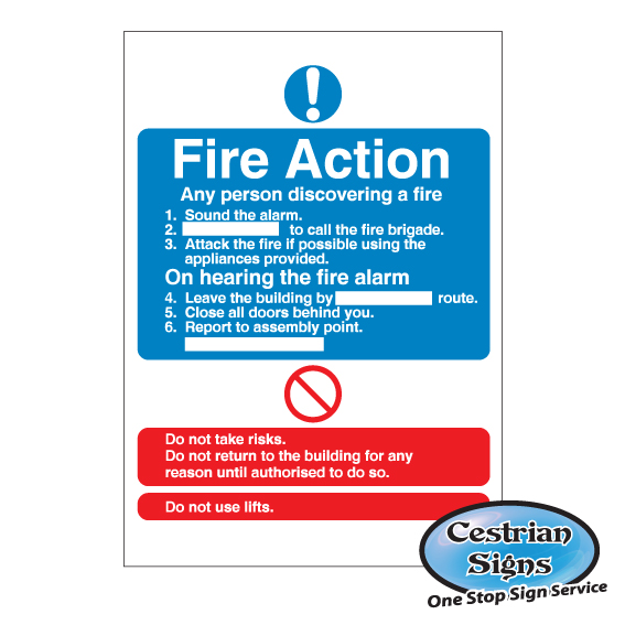 fire action safety sign